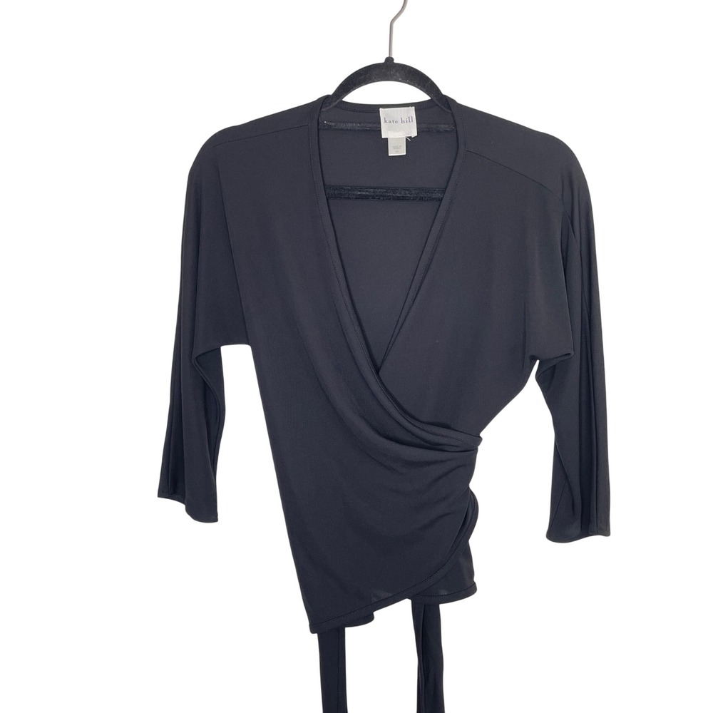 Kate Hill Womens Black Wrap Top with Tie Size Petite Medium